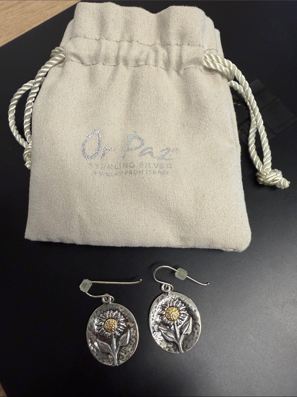 Or Paz Sterling Silver Sunflower Drop Earrings in Silver & Gold
